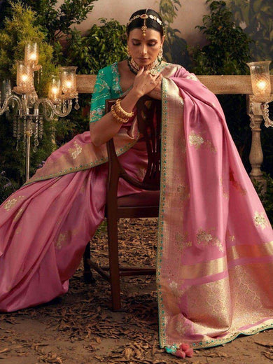 Charming Light Pink Zari Woven Dola Silk Festival Wear Saree With Blouse